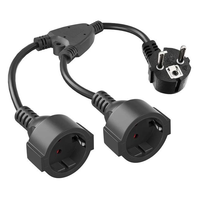 Prolongador de Contacto AC Schuko y Alargador Cable de Línea Plástico 2 Vías Enchufe Doble Schuko IP20 250V16A Negro