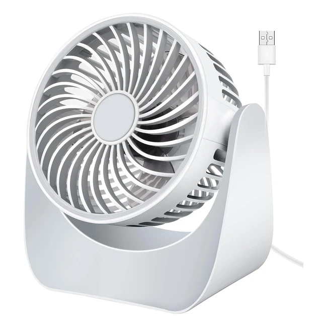 Ventilatore da tavolo silenzioso USB, mini ventilatore 3 velocità, 360° rotazione, portatile e potente per notte, auto, esterno, campeggio - Bianco