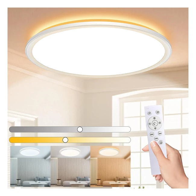 Plafonnier LED Dimmable 24W 3000lm - Télécommande - Éclairage pour Salle de Bain, Chambre, Salon, Cuisine - Référence: WHD-24W-3000LM