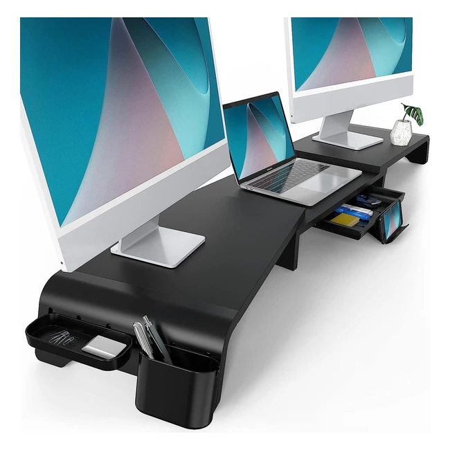 Support d'écran en bois Fenge pour 2 moniteurs avec tiroir de rangement - Charge de 25kg