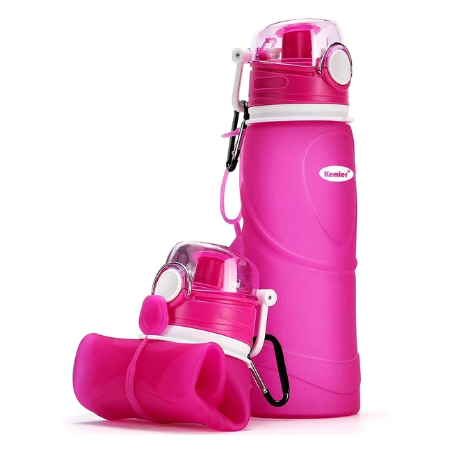 Botella de agua plegable Kemier 750ml - Calidad médica sin BPA - Aprobada por FDA - ¡Enróllala! - Rosa