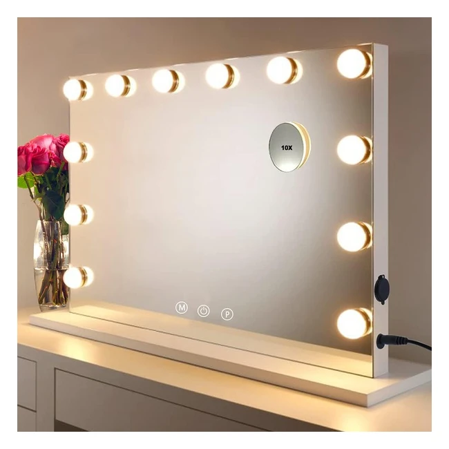 Hompen Makeup Vanity Mirror with Lights - Hollywood Style, USB Charging, 10x Magnifier - White