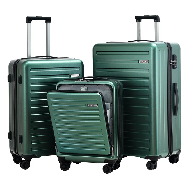 Tydeckare 3 Pcs 202428 Luggage Set - Hardshell ABS/PC with TSA Lock - 20 55 40 20cm Carry On with Front Pocket - 24 65L and 28 101L Checked Luggage - Dark Green