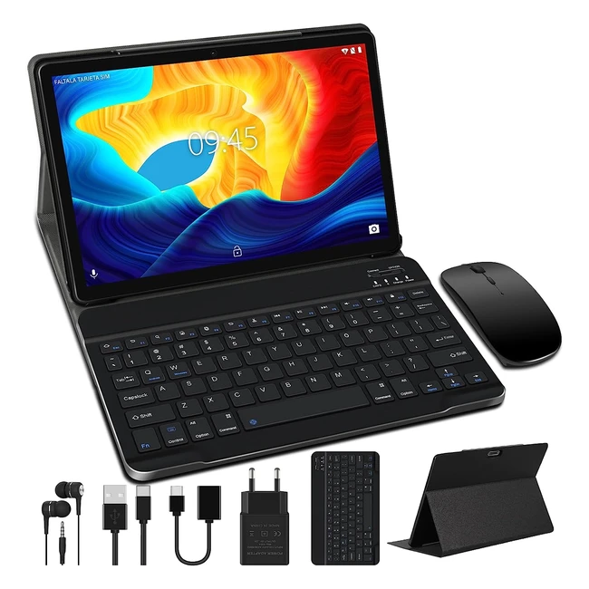 Tablet 10 pulgadas Android Google GMS con teclado y ratón - 4GB RAM 64GB ROM - Ampliable hasta 1TB - Cámara HD 5MP/8MP - Negro