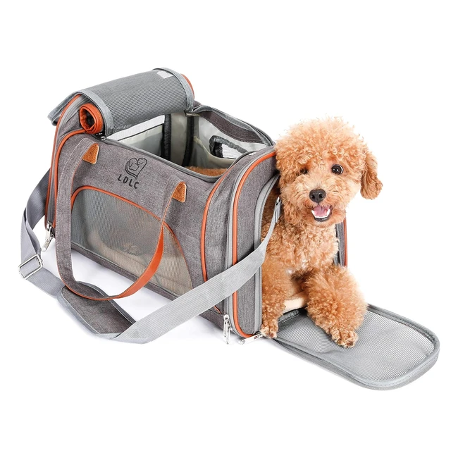 Transportín plegable para perro y gato, marca Pettom, con tira reflectante y parte inferior acolchada, resistente al agua y transpirable - Gris