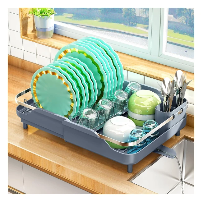 Escurridor de Platos Sayzh de Acero Inoxidable - Extensible y con Drenaje Automático - Gris