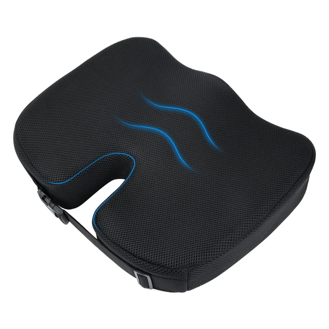 Coussin de siège en mousse à mémoire antidérapant - Soulage les douleurs au dos et aux hanches - Réglable pour voiture, bureau, fauteuil roulant