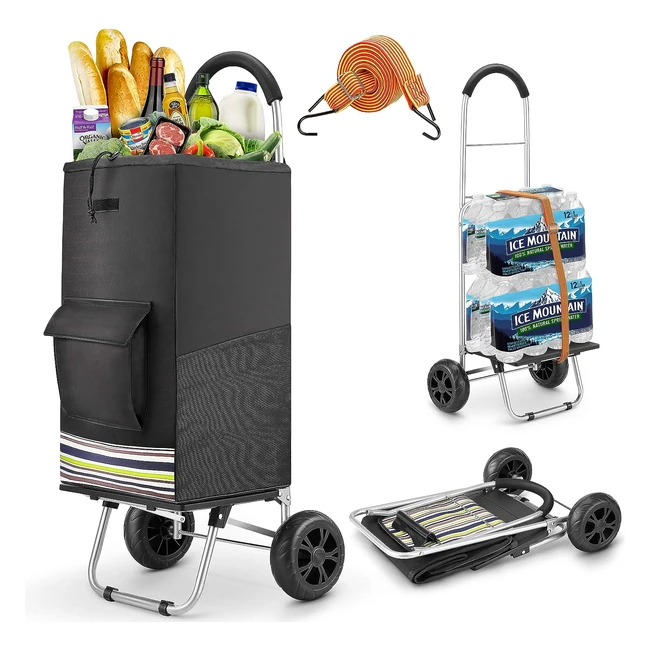 Chariot de courses pliable 75L - Wilbest 2 en 1 - Diable caddie avec cadre en acier inoxydable et sac imperméable amovible