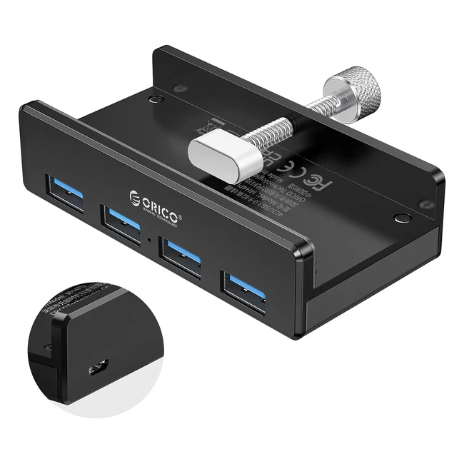 Orico Hub USB 3.0 a 4 porte - Dati 5 Gbps - Alimentazione aggiuntiva - Nero