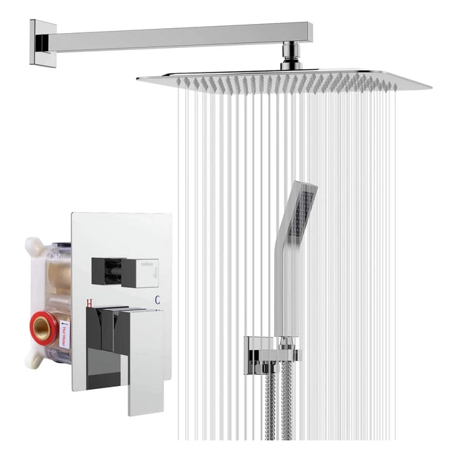 Ensemble de douche Rainsworth encastré, technologie d'injection d'air avancée, tête de douche carrée 25x25cm, installation facile, chromé