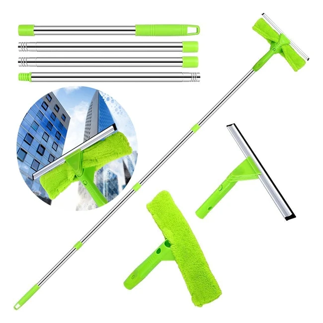 Juoifip Stainless Window Squeegee Cleaner - Extendable 168cm Telescopic - 3 in 1
