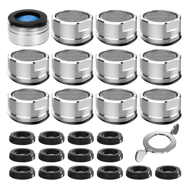 Rompigetto M24 Aeratore Rubinetti - 12 Pezzi con 14 Guarnizioni e 1 Chiave Cromata - Risparmia Acqua e Preveni Schizzi - Acciaio Inox e ABS