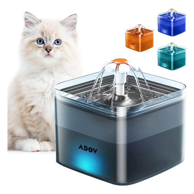 Adov Cat Water Fountain 24L - Automatic Electric Flower Style Dispenser - Quiet & Healthy - Pet Drinking Bowl for Kitten & Dogs - Grey