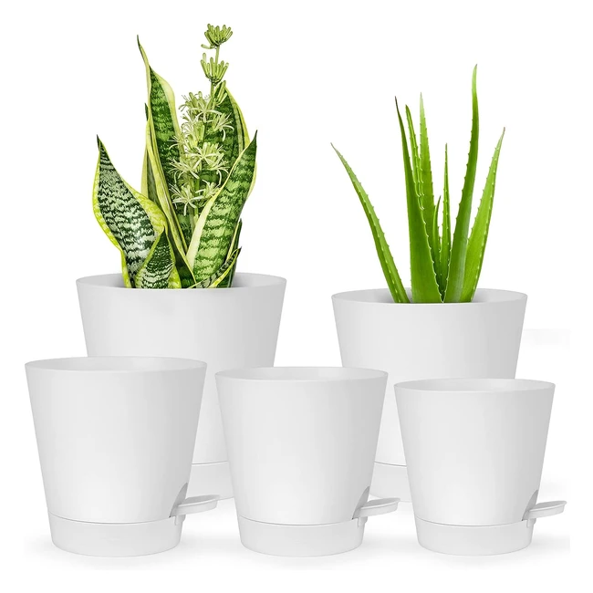 OGIMA Indoor Flower Pots - Self-Watering Planters with Drainage Holes - Store Up to 200ml of Water - Perfect for Indoor/Outdoor Plants
