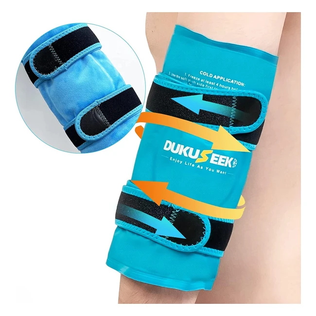Dukuseek Elbow Ice Pack Wrap - Large Reusable Gel Pad for Elbow Pains - Tennis Elbow, Golfers Elbow, Tendonitis, Arthritis - #1 for Sport Injuries