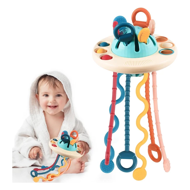 Giocattolo Montessori UFO Kizmyee per i più piccoli - Silicone alimentare - Attività di tirare e stringere - Giocattoli per i più piccoli