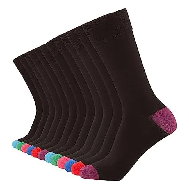 FM London 12-Pack Smart Men's Socks - Breathable, Plain & Patterned - Black - Suitable for Work and Casual Wear - Soft Insulated - Reinforced Heel & Toe