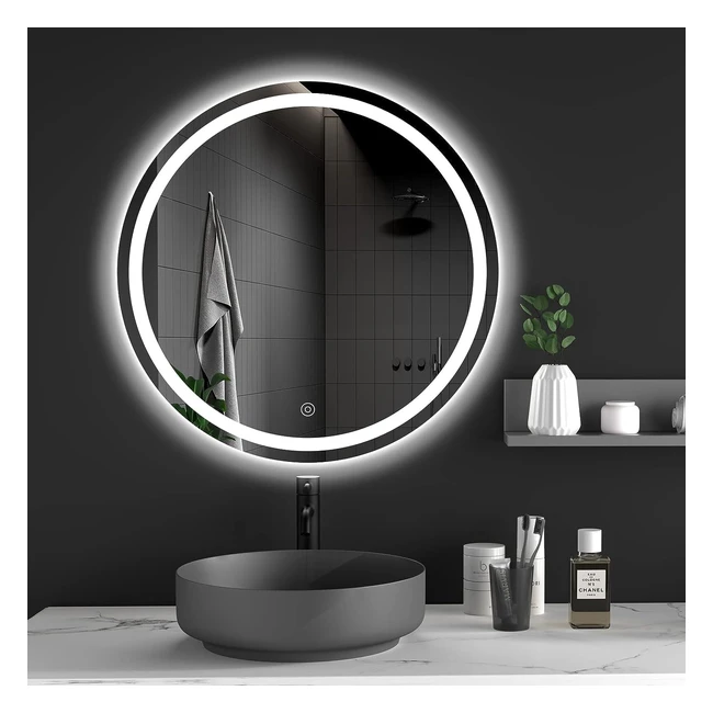 Dripex 500mm Round LED Bathroom Mirror - Cold White Light, Anti-Fog, IP44, Large Circle Mirror