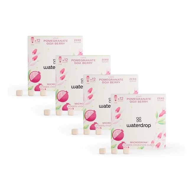 Waterdrop Microdrink Love - 48 cubetti per acqua - Melagrana, Bacche di Goji, Acerola - Senza zucchero - Bevanda rinfrescante