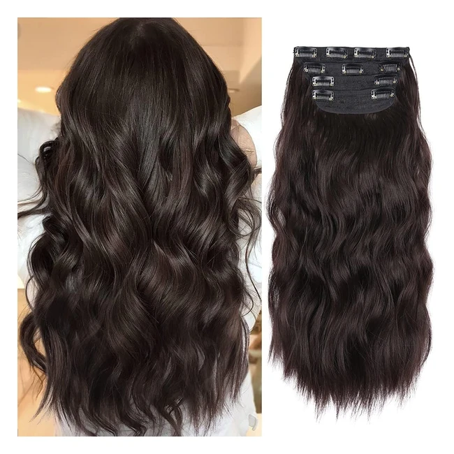 20in Dark Brown Hair Extensions Clip In - Synthetic Curly Hair - Natural Thick Hair - #1 Seller