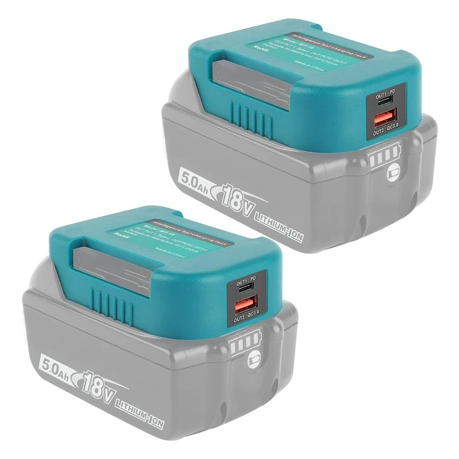 Quperr 2 Pack Battery Adapter USB Charger for Makita 18V Lithium-Ion Battery - Fast Charging, Dual USB Ports