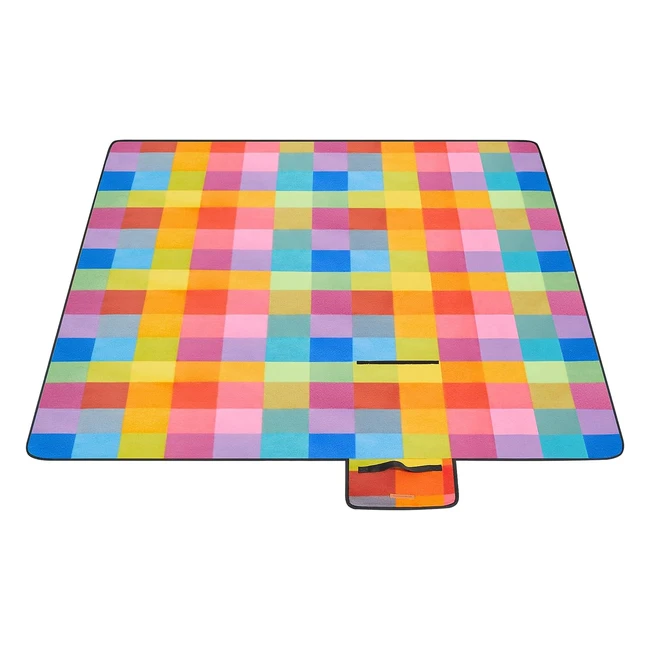 Songmics Picknickdecke 195x150 cm, wasserdicht, faltbar, bunte Quadrate, GCM61C
