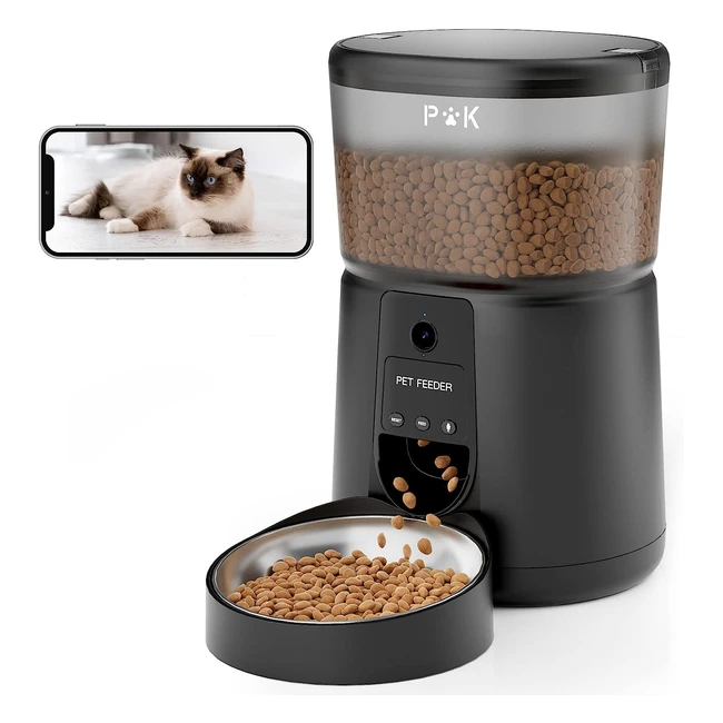 Distributore Automatico Cibo Gatti con Telecamera 1080p - WiFi 2.4G - Dispenser Cibo Gatti con App - Visione Notturna - Ciotola Acciaio Inossidabile