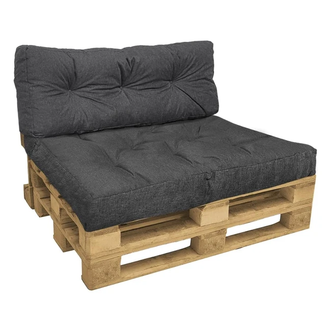 Coussins pour palette Vounot 80x120x15cm et 20x40x120cm en polyester imperméable et résistant aux taches - Gris