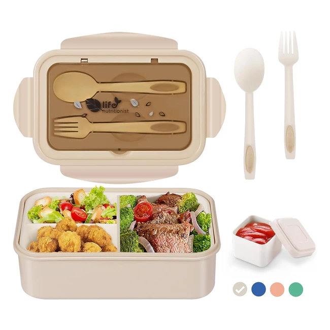 Luzoon Bento Box 1400ml - Porta Pranzo con Posate - Lunch Box Microonde - 3 Scomparti - Ideale per Casa, Scuola, Ufficio