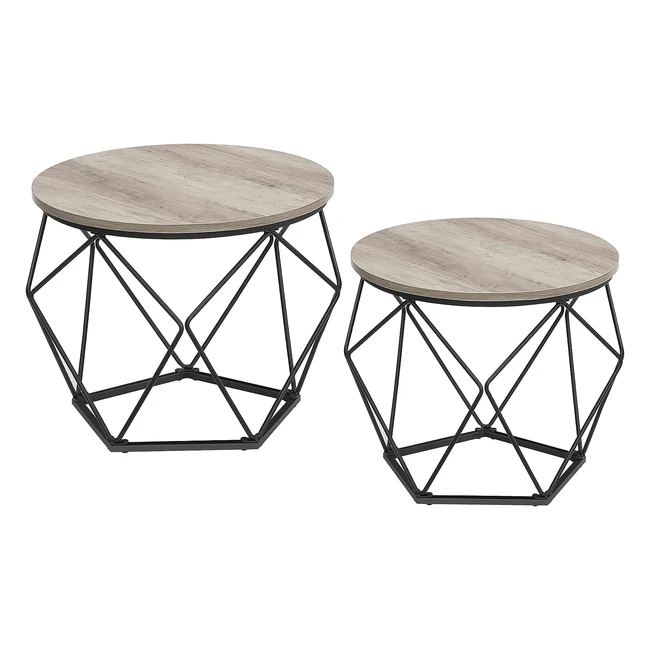 VASAGLE Couchtisch rund 2er Set Wohnzimmertisch Beistelltisch Vintageflair abnehmbare Tischplatte für Wohnzimmer Greigeschwarz LET040B02
