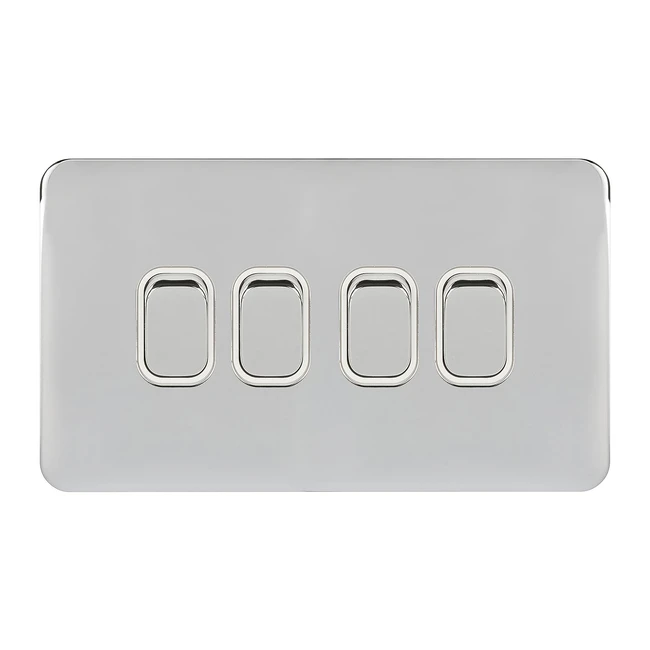Schneider Electric Lisse Screwless Deco 4 Gang 2 Way Light Switch 10AX GGbl1042WPC Polished Chrome