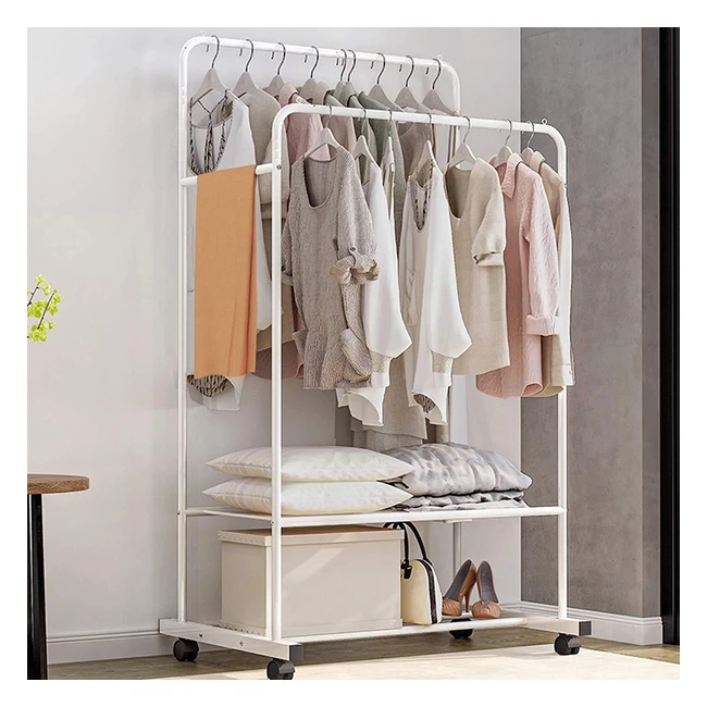 Perchero móvil TaoTigzu con ruedas, capacidad de carga 110 lbs, blanco/negro