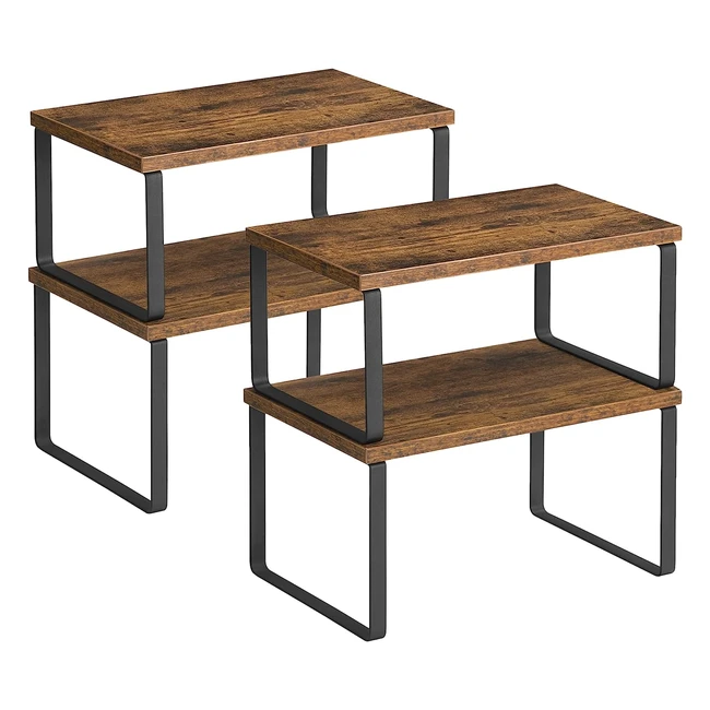 SONGMICS Gewürzregal Set 4er Küchenregal Küchenorganizer erweiterbarer Gewürzhalter stapelbar mit Metallrahmen schwarz/vintage braun KCS021X01