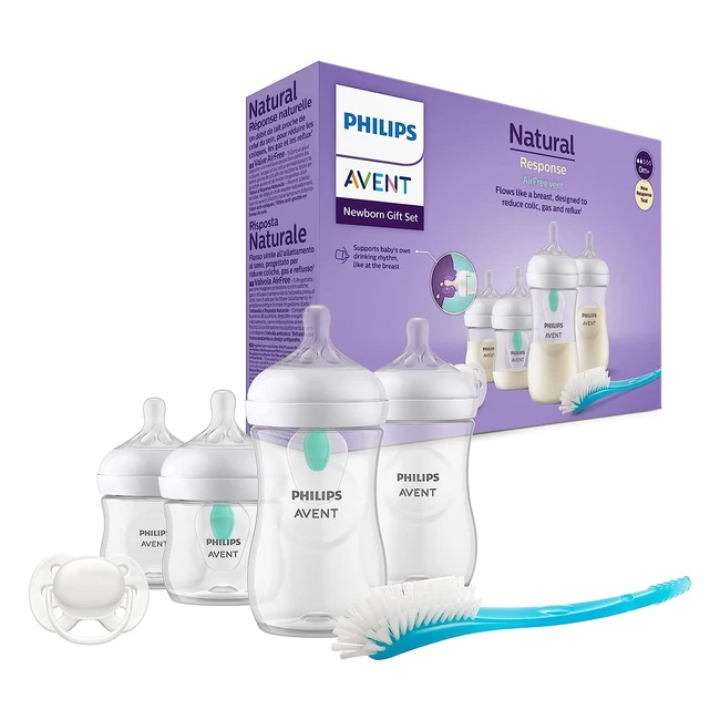Kit biberons Philips Avent avec valve AirFree pour nouveau-né - 4 biberons - Réponse naturelle - Sucette ultradouce et goupillon - Bébés 0-12 mois - Modèle SCD65711