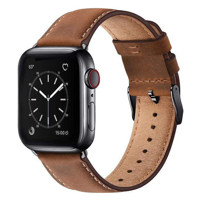 Bracelet Apple Watch en cuir véritable WFEAGL - Compatible avec Apple Watch Série 8/7/6/5/4/3/2/1 - Serouge/marron