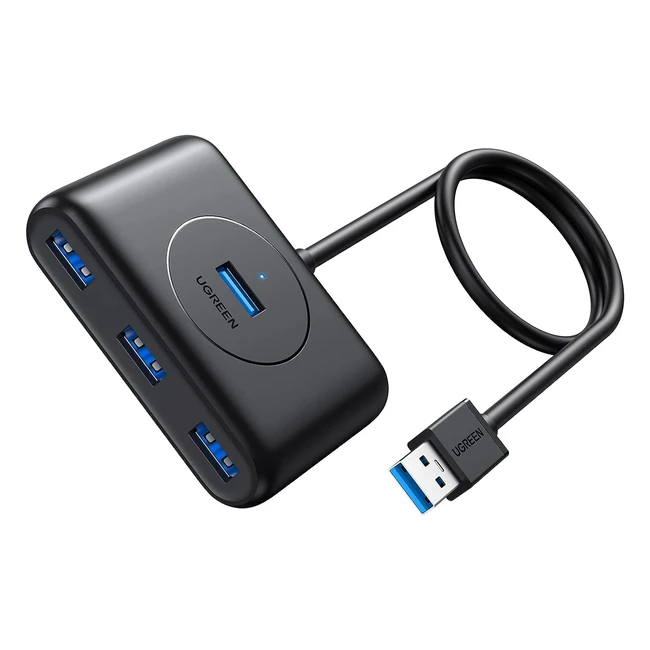 UGREEN USB 3.0 4-Port Buspowered Hub mit 1m abgeschirmtem Kabel für iMac MacBook Pro Air Raspberry Pi PCs und Laptops, kein Treiber, Schwarz