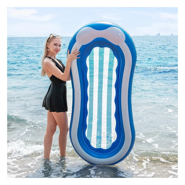 Hamaca Flotante Piscina Adultos - Colchoneta Inflable con Reposacabezas y Red - ¡Disfruta del Agua con Estilo!