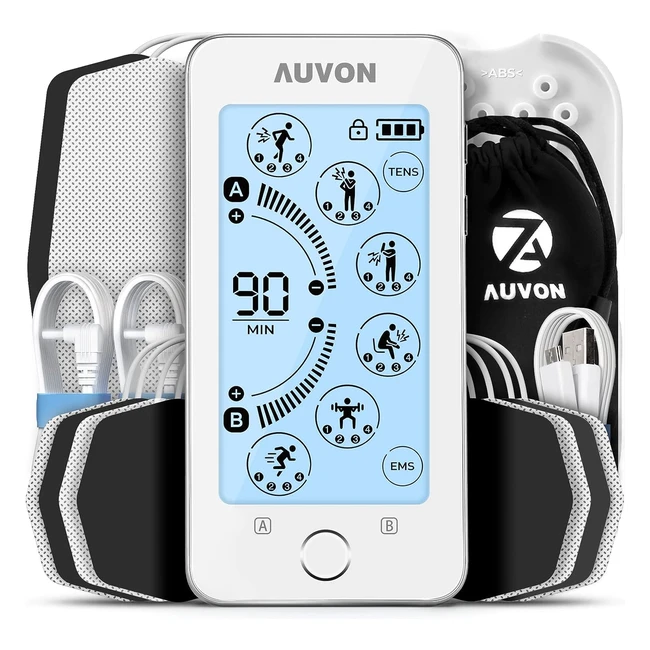 Electroestimulador AUVON TENS EMS 24 Modos - Recargable - 2 Canales - Vida de la Batería 2x - 10 Electrodos
