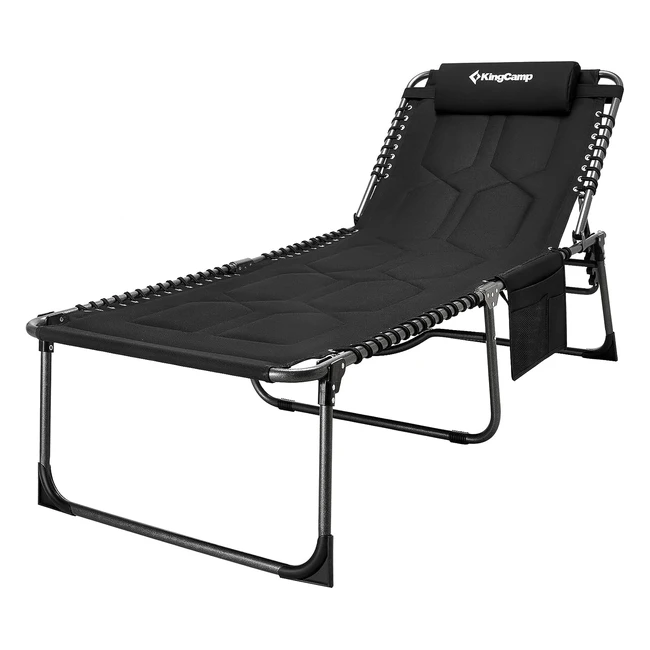 KingCamp Oversize Padded Sun Lounger - 4 Position Adjustable - 787x267in - Garden Lounge Chair for Heavy People - Folding Camp Bed with Pillow - Load 330lbs