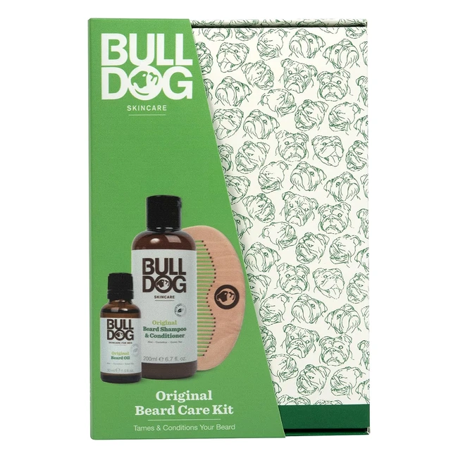 Bulldog Skincare Original Beardcare Kit Gift Set for Men - Original Scent - Beard Shampoo, Conditioner, Oil, Comb