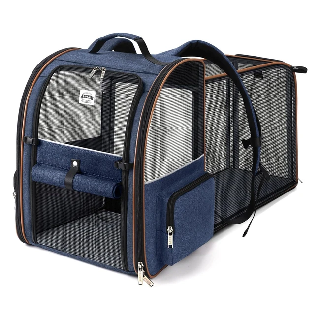 Transportín extensible Lekespring para gatos con 4 entradas - Mochila transpirable para gatos y perros pequeños - Carga máxima 8kg - Impermeable - Azul