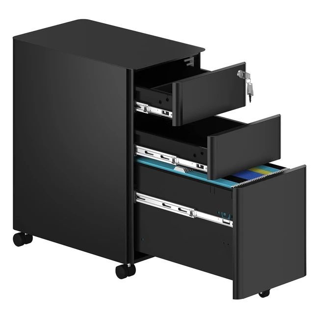 Yitahome Metal File Cabinet with 3 Lockable Drawers, Antitipping Rolling Filing Cabinet - Black