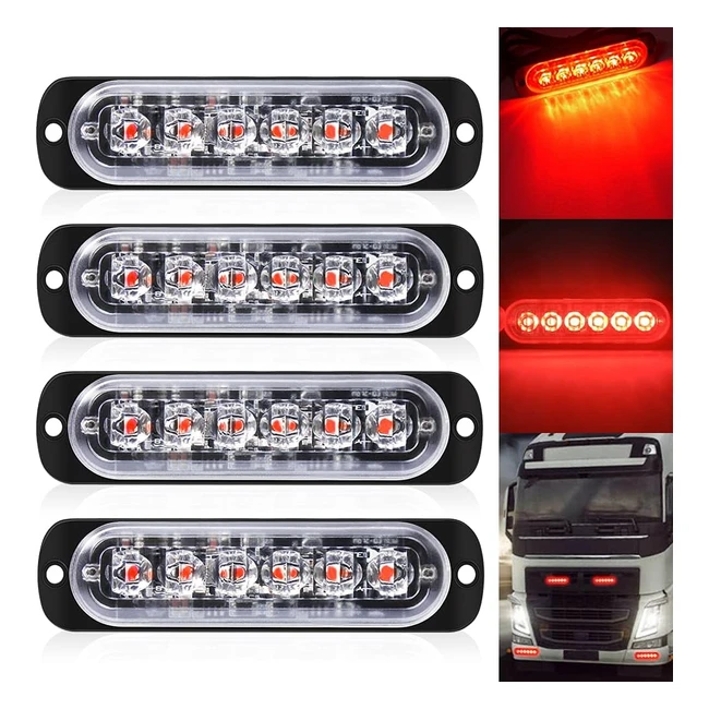 Pack de 4 lumires stroboscopiques ultra minces rouges - 6 LED - Barre lumineus