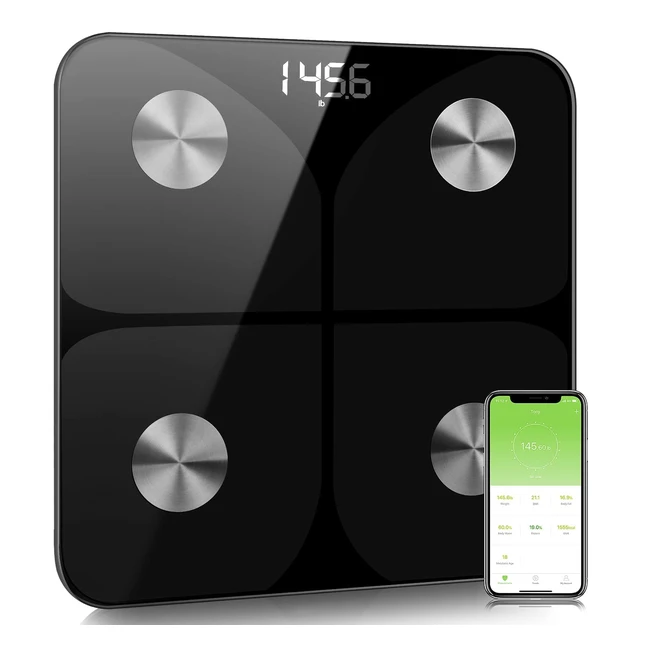 Digitale Körperfettwaagen Testsieger 2023 Bluetooth mit App - Ultraschlanke Körperwaagen mit hochpräzisen Sensoren und gehärtetem Glas für Körperfett BMI Gewicht Muskelmasse Wasser