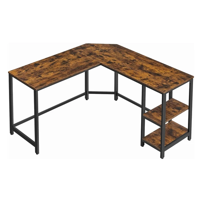 VASAGLE Schreibtisch L-förmiger Computertisch mit 2 Ablagen, platzsparender Bürotisch, Gaming Homeoffice, einfacher Aufbau, Vintage Braun/Schwarz, LWD72X