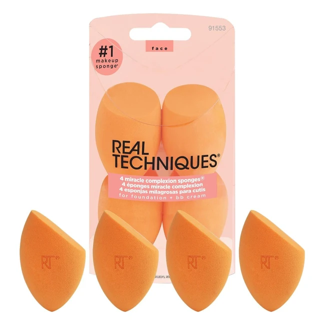 Real Techniques Miracle Complexion Sponge Pack of 4 - Flawless Base, Smooth & High Definition Results