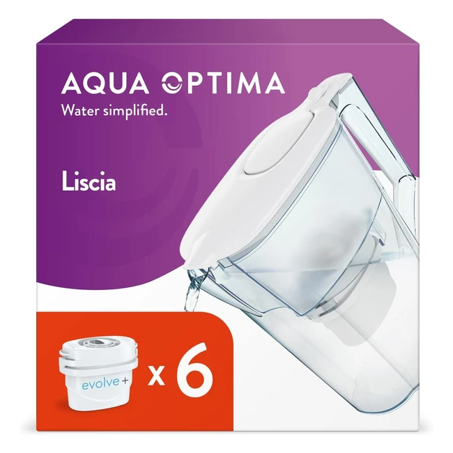 Carafe filtrante Aqua Optima Liscia avec 6 cartouches filtrantes Evolve - Réduction des microplastiques, du chlore, du calcaire et des impuretés