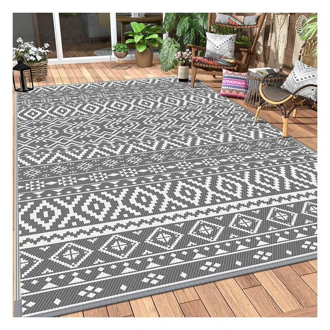 Waksox Outdoor Rug 180x270cm - Waterproof, Reversible, Easy Cleaning - UV Resistant Area Rugs for Patios, RV Camping, Picnic, Balcony, Beach