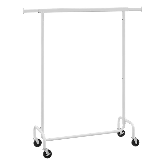 Songmics Schwerlast Kleiderständer auf Rädern, ausziehbare Kleiderstange, 300lbs, Metall Chrom-Finish, matt weiß HSR011W01