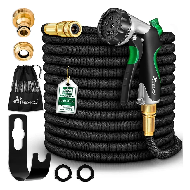 Tresko Flexibler Gartenschlauch mit 3-Wege-Latexkern hochwertige Messingverbind